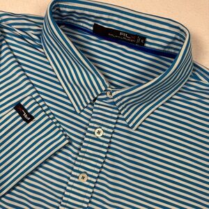 RLX Ralph Lauren Men’s XL Blue White Striped‎ Golf Polo
